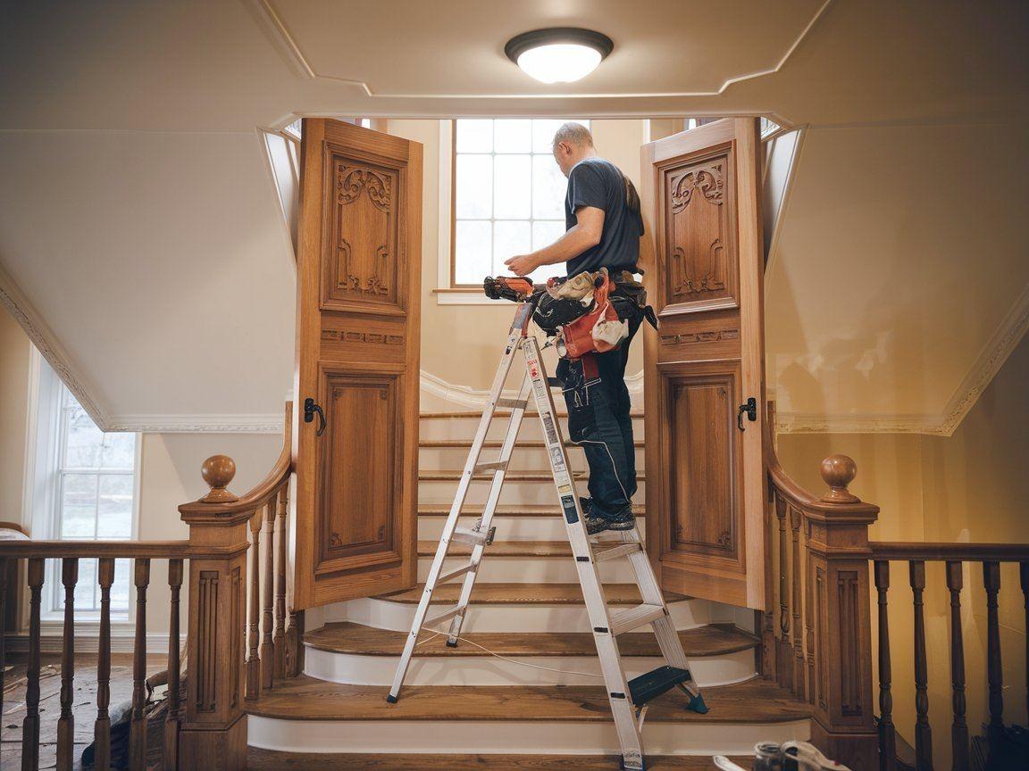 Drewniane drzwi w trakcie montażu