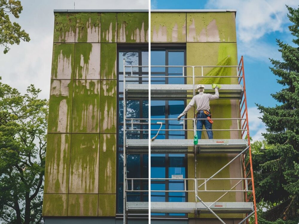 Mycie elewacji budynku przy użyciu ciśnienia