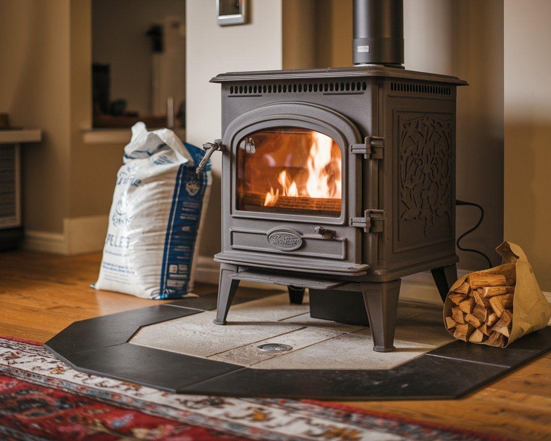 Nowoczesny piec na pellet w salonie