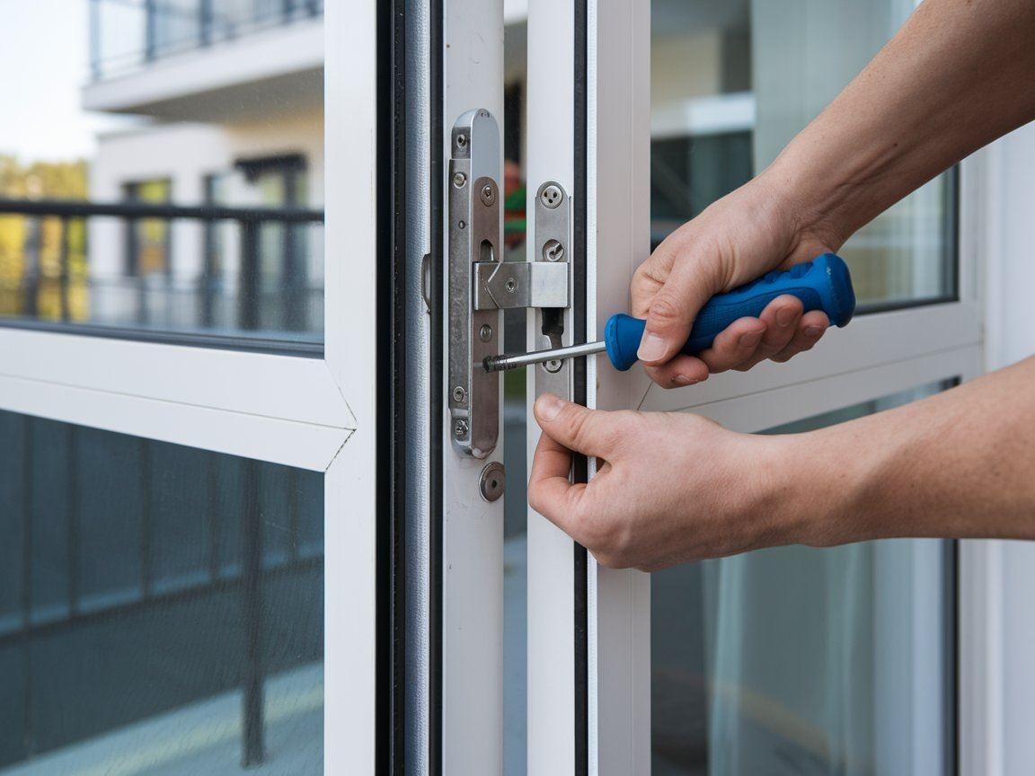 Osoba ustawiająca drzwi balkonowe