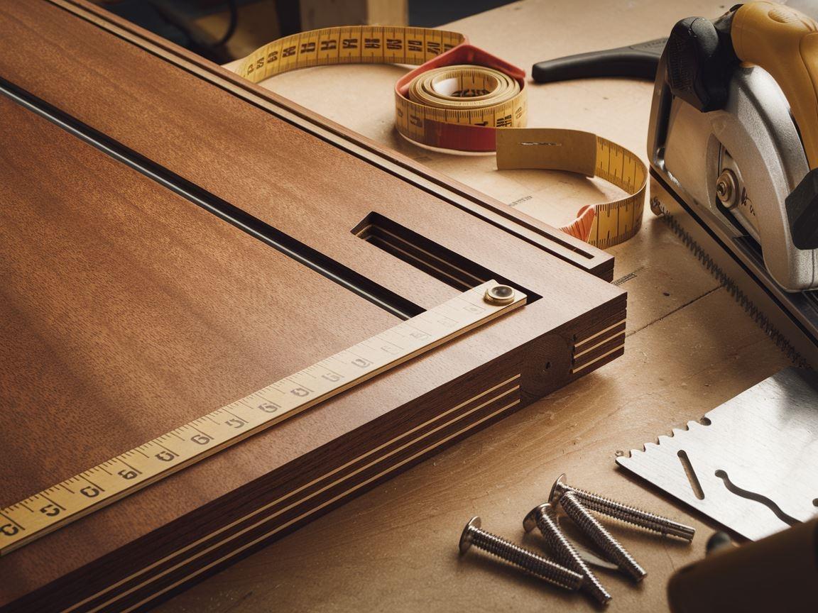 Zbliżenie na drewniane drzwi z widocznymi zawiasami