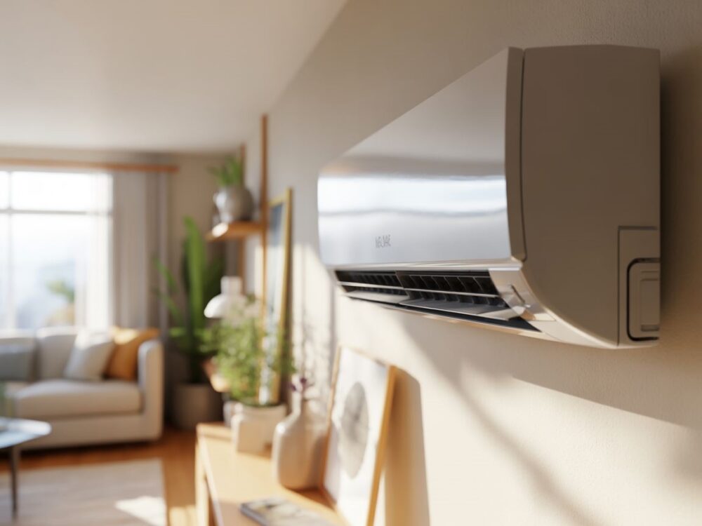 Biały klimatyzator w salonie