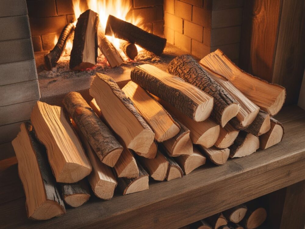 Płonące drewno akacji